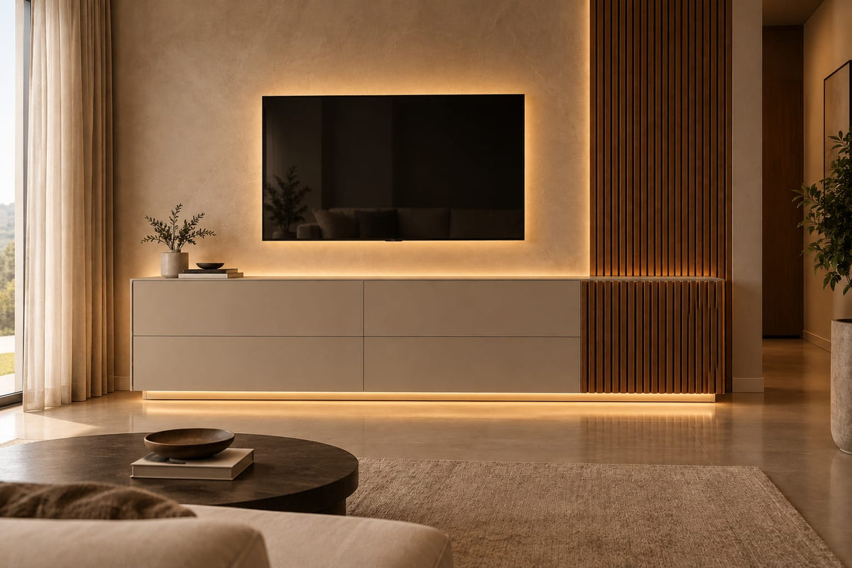 Mueble con iluminación LED encendida